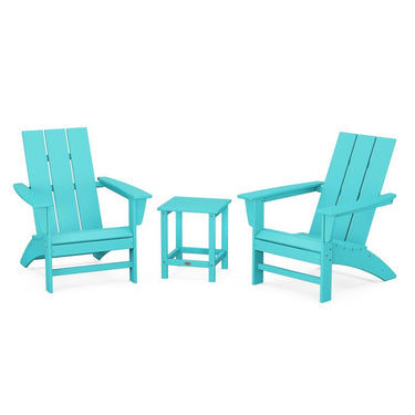 POLYWOOD Modern 3-Piece Adirondack Set w/ Long Island 18-Inch Side Table - Aruba